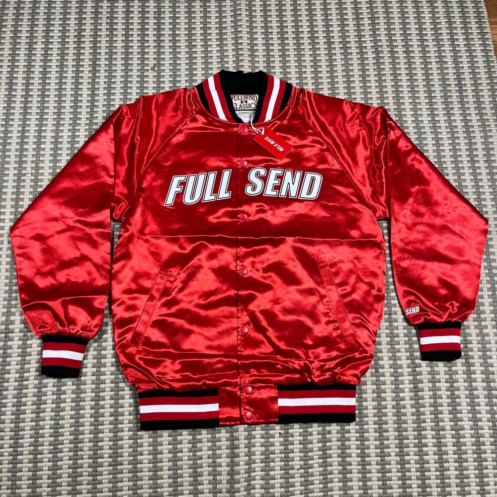 Nelk Boys Full Send Happy Dad Red Satin Jacket Size‎ Medium Men’s NWT RARE